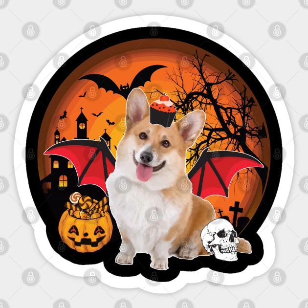 Happy Halloween Welsh Pembroke Corgi Dogs Halloween Gift Sticker by Rene	Malitzki1a